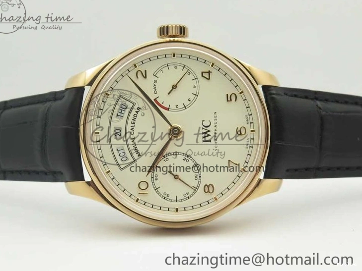 MIROTIME 0107 Thermal Portuguese Real PR Real Annual Calendar IW503501 RG ZF 1:1 Best Edition White Dial on Black Leather Strap A 7150